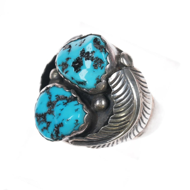 sz11.75 Vintage Native American silver double turquoise feather ring - Estate Fresh Austin