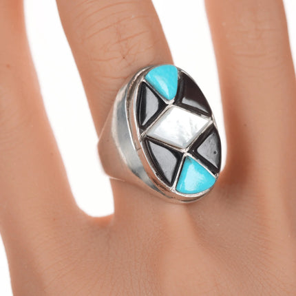 sz11.75 Vintage Zuni cobblestone inlay sterling ring - Estate Fresh Austin