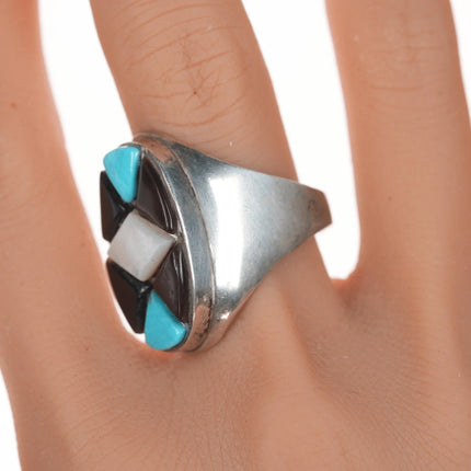 sz11.75 Vintage Zuni cobblestone inlay sterling ring - Estate Fresh Austin