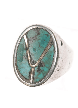 sz11.75 Zuni silver channel inlay turquoise ring - Estate Fresh Austin