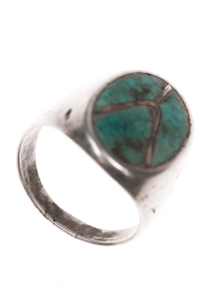 sz11.75 Zuni silver channel inlay turquoise ring - Estate Fresh Austin