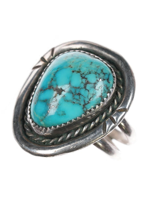 sz12 1970's Navajo sterling spiderweb turquoise ring - Estate Fresh Austin