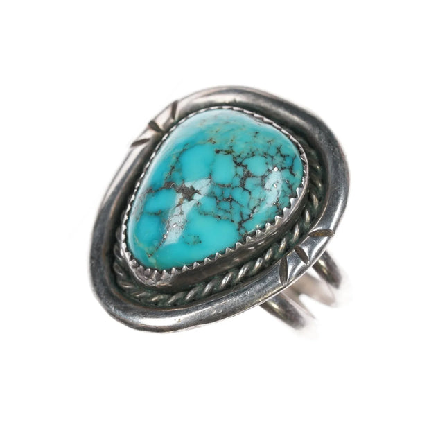 sz12 1970's Navajo sterling spiderweb turquoise ring - Estate Fresh Austin