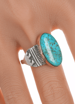 sz12 Alvin Monte Navajo 14k/Sterling turquoise ring - Estate Fresh Austin