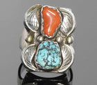 Sz12 Navajo Sterling and Turqoise Coral Mens Ring Large Chunky - Estate Fresh Austin