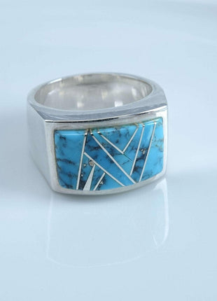 Sz12 Sterling Turquoise Inlay Men's ring - Estate Fresh Austin