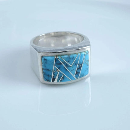 Sz12 Sterling Turquoise Inlay Men's ring - Estate Fresh Austin