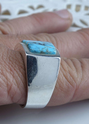 Sz12 Sterling Turquoise Inlay Men's ring - Estate Fresh Austin