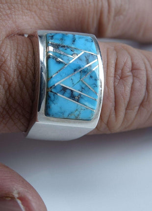 Sz12 Sterling Turquoise Inlay Men's ring - Estate Fresh Austin