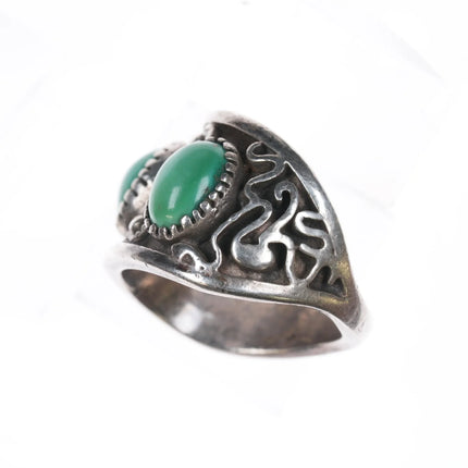 sz12 Vintage Native American silver turquoise row ring - Estate Fresh Austin