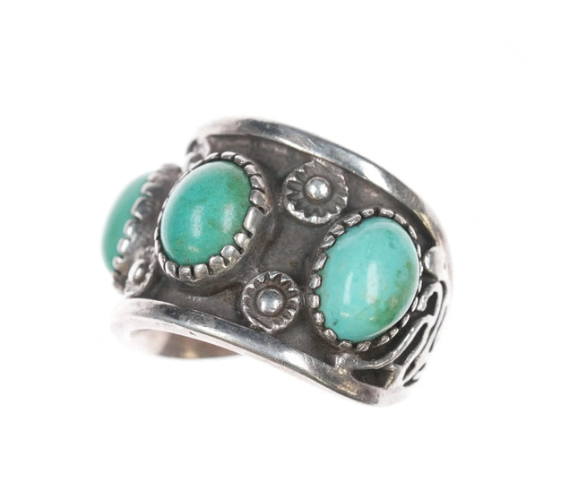 sz12 Vintage Native American silver turquoise row ring - Estate Fresh Austin