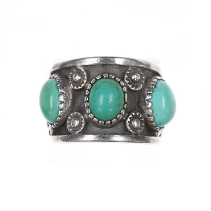 sz12 Vintage Native American silver turquoise row ring - Estate Fresh Austin