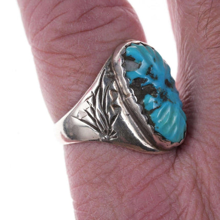 sz12 Vintage Zuni Native American Carved turquoise ring - Estate Fresh Austin