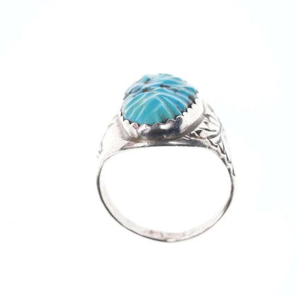 sz12 Vintage Zuni Native American Carved turquoise ring - Estate Fresh Austin