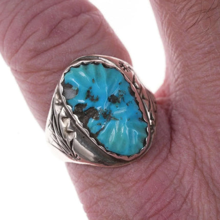 sz12 Vintage Zuni Native American Carved turquoise ring - Estate Fresh Austin