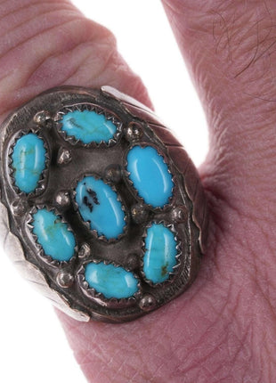 sz12.25 Men's Native American Sterling/turquoise cluster ring - Estate Fresh Austin