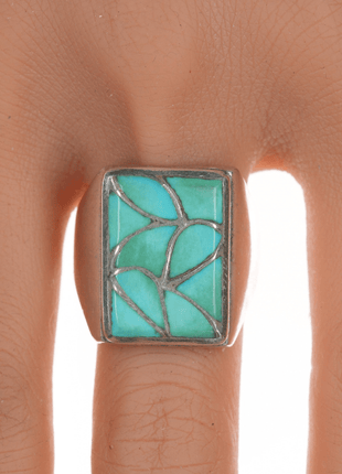 sz12.5 Emma Bonney Zuni Fishscale turquoise silver ring - Estate Fresh Austin