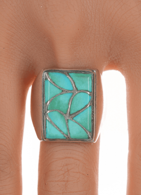 sz12.5 Emma Bonney Zuni Fishscale turquoise silver ring - Estate Fresh Austin