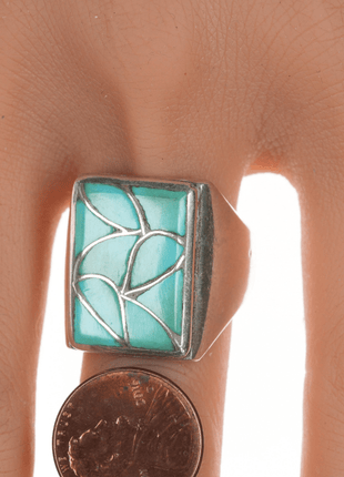 sz12.5 Emma Bonney Zuni Fishscale turquoise silver ring - Estate Fresh Austin