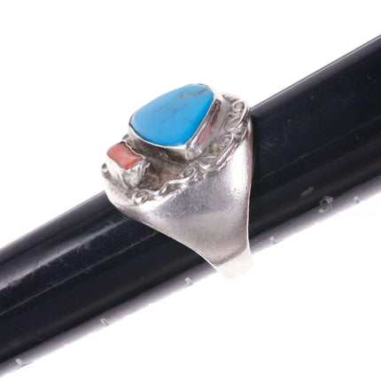 Sz12.5 Vintage Native American Sterling, turquoise, and coral ring - Estate Fresh Austin