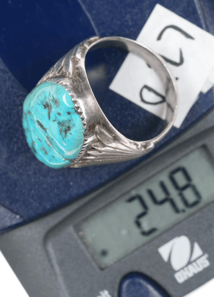 Sz12.75 Robert and Bernice Leekya Zuni sterling and turquoise ring - Estate Fresh Austin