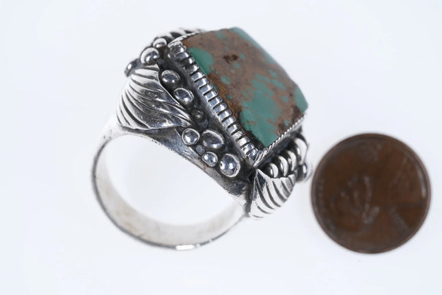Sz13 Huge 51 gram Navajo Sterling and Turquoise Sandcast ring - Estate Fresh Austin