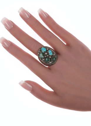 sz13 Large Robert Shakey Navajo silver and turquoise cluster ring - Estate Fresh Austin