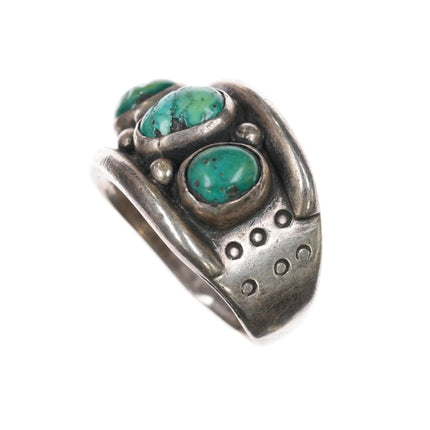 sz13 Large Vintage Native American sterling turquoise row ring - Estate Fresh Austin