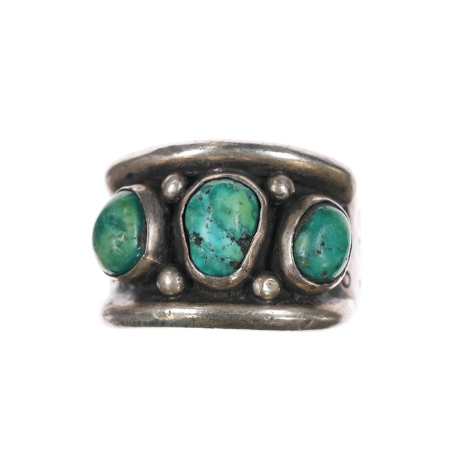 sz13 Large Vintage Native American sterling turquoise row ring - Estate Fresh Austin