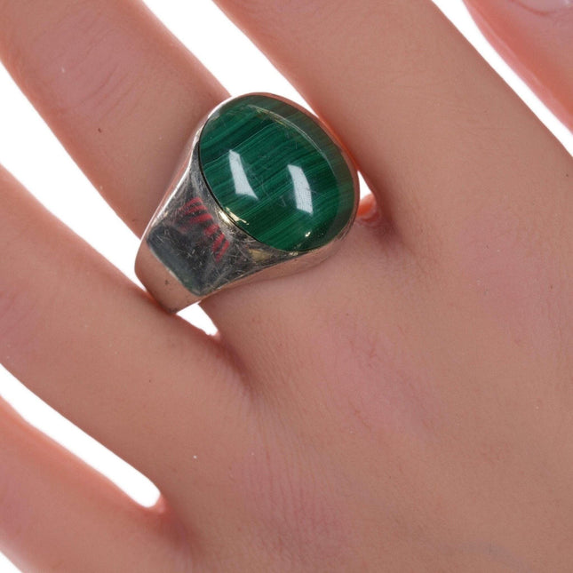 sz13+ Mexican Sterling Malachite ring - Estate Fresh Austin