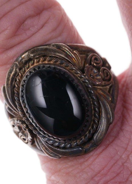 sz13 Native American Sterling Onyx ring - Estate Fresh Austin