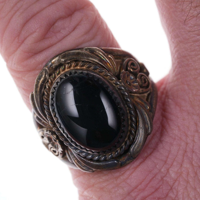 sz13 Native American Sterling Onyx ring - Estate Fresh Austin