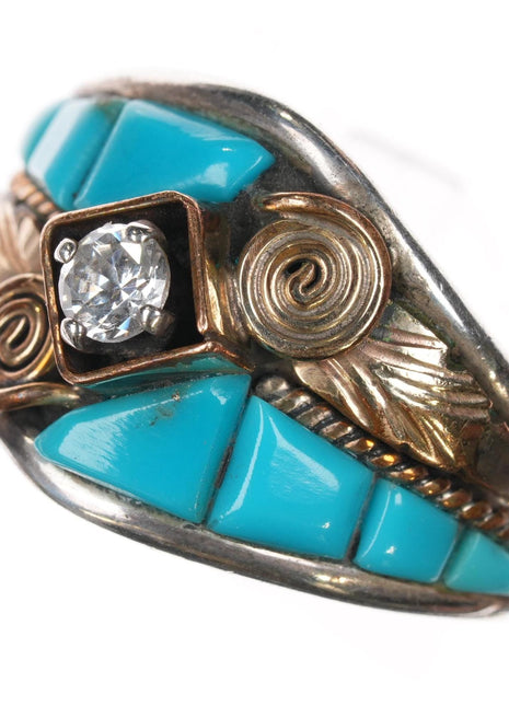 sz13 Silver Ray Navajo sterling turquoise cz ring c1980's new old stock - Estate Fresh Austin