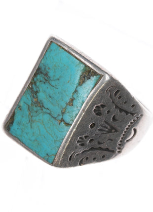 sz13.5 c1930's Navajo Ingot silver ring with turquoise - Estate Fresh Austin