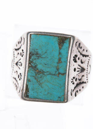 sz13.5 c1930's Navajo Ingot silver ring with turquoise - Estate Fresh Austin