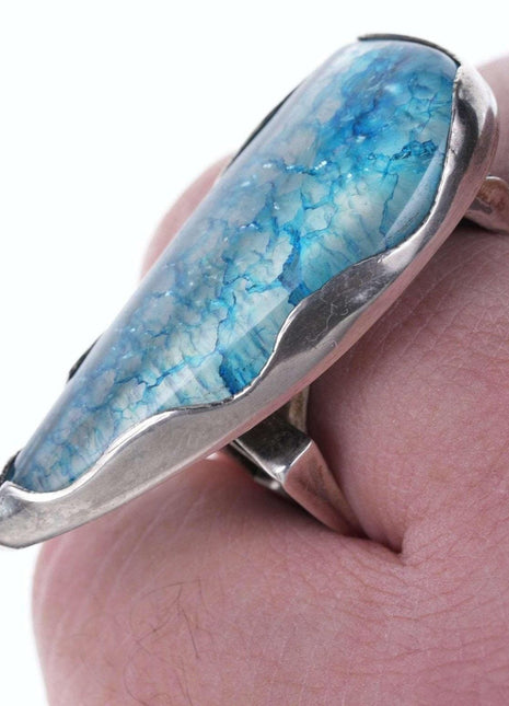 sz13.5 freeform sterling ring with blue crystal - Estate Fresh Austin