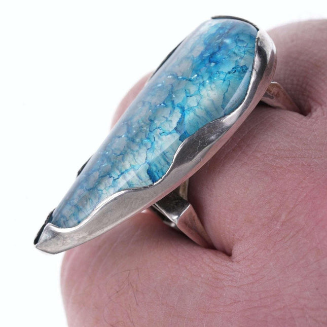 sz13.5 freeform sterling ring with blue crystal - Estate Fresh Austin