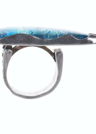 sz13.5 freeform sterling ring with blue crystal - Estate Fresh Austin