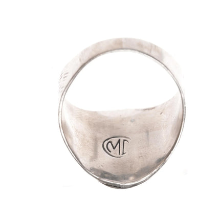 sz13.5 MD Native American sterling green turquoise, chip inlay ring - Estate Fresh Austin