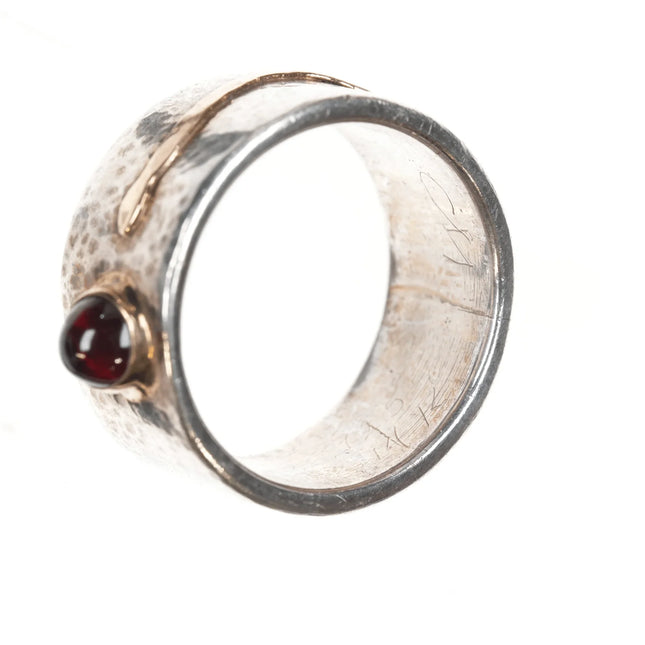 sz13.75 14k gold on hammered sterling ring with Ruby - Estate Fresh Austin