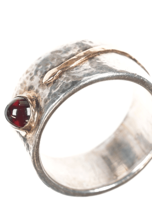 sz13.75 14k gold on hammered sterling ring with Ruby - Estate Fresh Austin