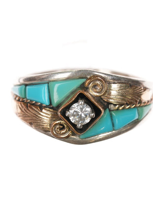 sz14 1980's S Ray Navajo Sterling, turquoise, cz ring - Estate Fresh Austin