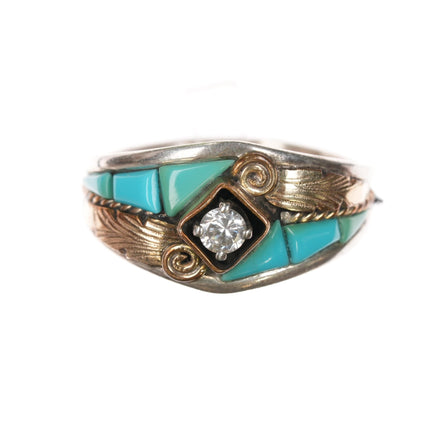 sz14 1980's S Ray Navajo Sterling, turquoise, cz ring - Estate Fresh Austin