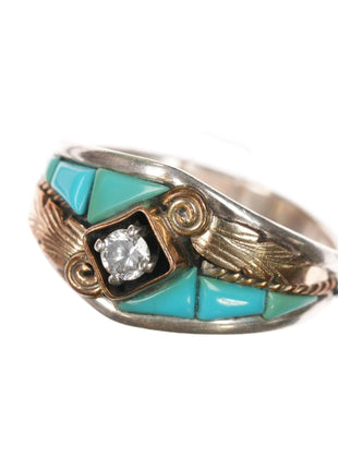 sz14 1980's S Ray Navajo Sterling, turquoise, cz ring - Estate Fresh Austin