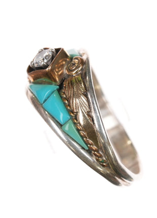 sz14 1980's S Ray Navajo Sterling, turquoise, cz ring - Estate Fresh Austin