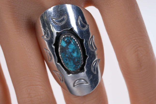 Sz14 Huge Vintage Native American Sterling and Nevada Turquoise ring - Estate Fresh Austin