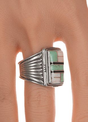 sz14 Jim Yazzie Navajo sterling channel inlay ring - Estate Fresh Austin