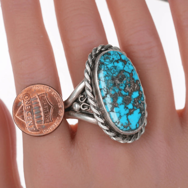sz15 AE Vintage Southwestern Sterling and turquoise ring - Estate Fresh Austin