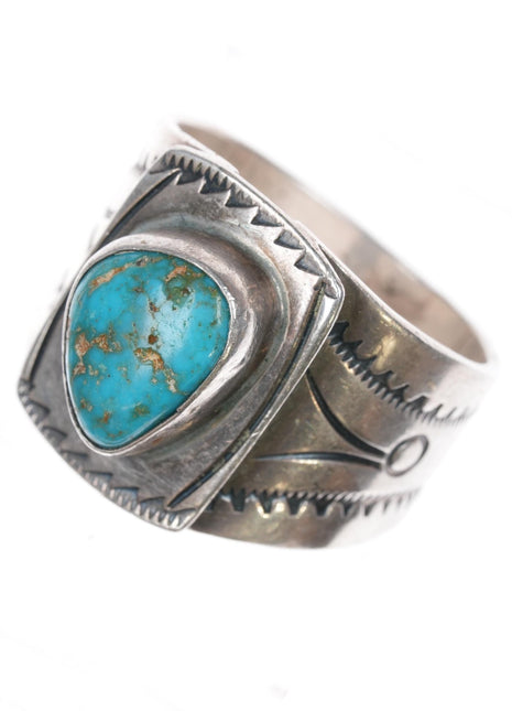 sz15 c1940's Navajo silver ring with nice turquoise - Estate Fresh Austin