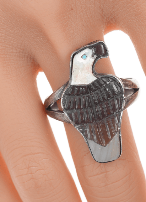 sz16 c1950's Zuni Carved Eagle silver ring - Estate Fresh Austin